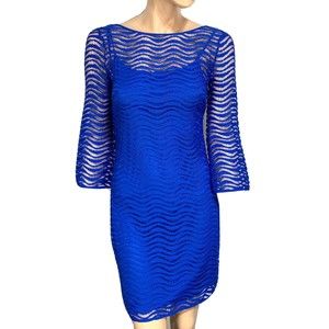 Lilly Pulitzer Topanga Sapphire Blue Lace 3/4 Sleeve Tunic Dress Size XS